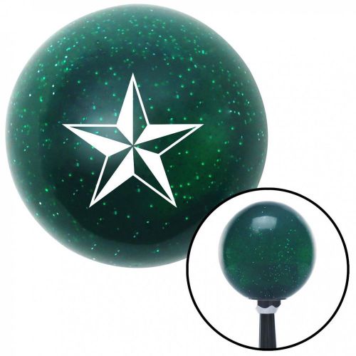 White 5 point 3-d star green metal flake shift knob with 16mm x 1.5