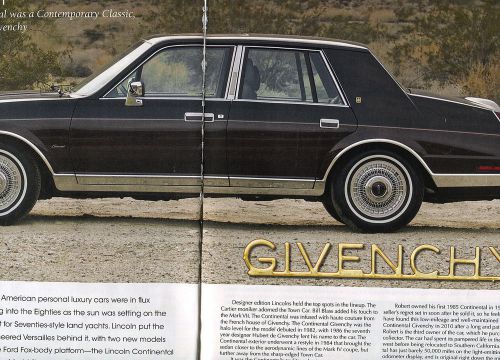 1986 lincoln continental givenchy sedan  4 page color article