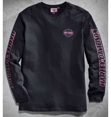 Harley davidson men&#039;s l pink label black long sleeve tee 99017-11vm / new
