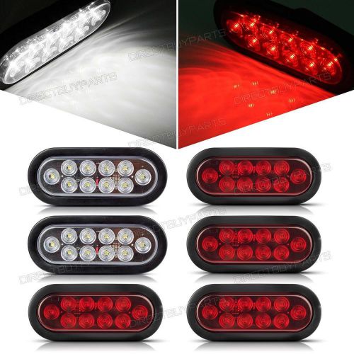 Hot 2xwhite+ 4xred 10les oval w/rubber mount led stop tail turn reverse light 6&#034;