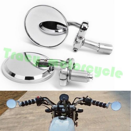 Pair of chrome motorcycle 7/8&#034; handle bar end rearview mirrors 3&#034; round aluminum