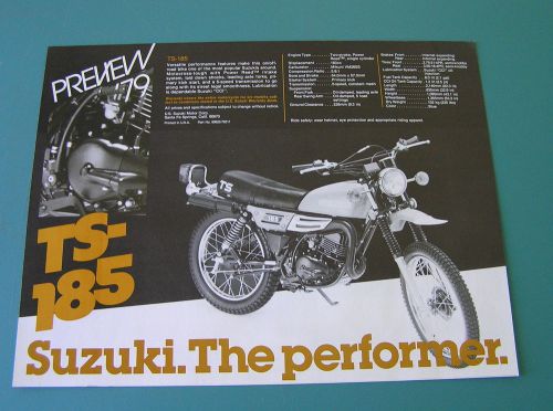 Suzuki motorcycle dealer sales preview brochures  ts185  ts250   1979 two sheets