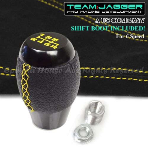For euro car! m12 usa 6-speed leather manual shift knob yellow stitch+suede boot