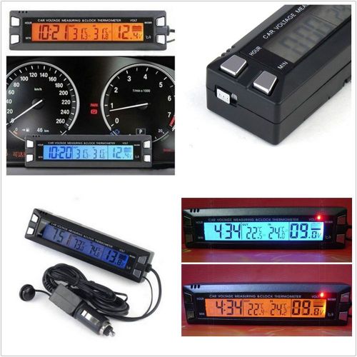 Car digital clock thermometer voltage meter battery monitor temperature display
