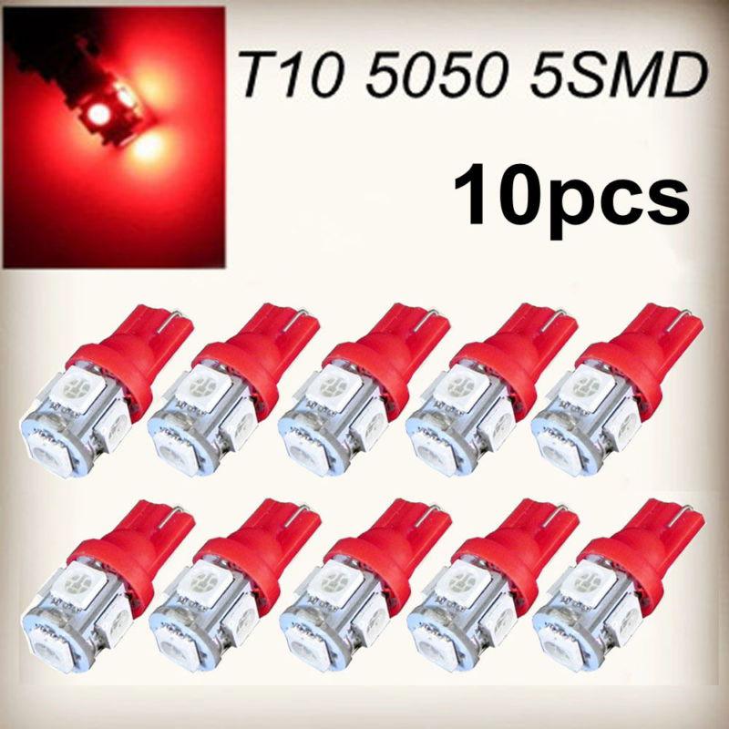 10x red t10 5smd 5050 xenon side marker bulb light 168 194 car led w5w wedge