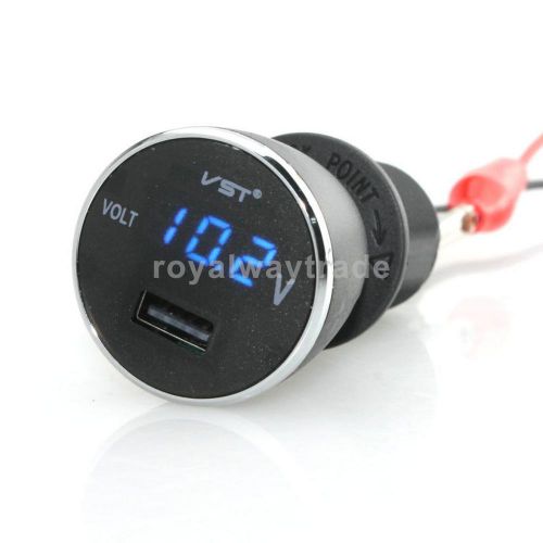 2 in 1 car auto motorcycle blue led digital voltmeter &amp; usb charger