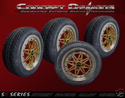 15" evoke c16 style wheel rim tire package 4 lug gold  new