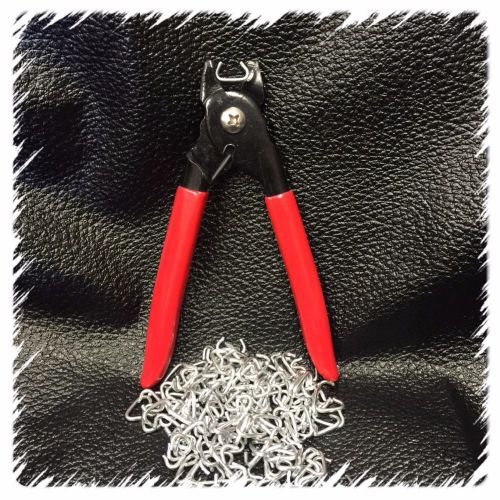 Hog ring pliers (lg) and  200 hog rings 1/2&#034; netting casings tags cage fences