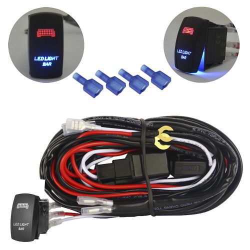 Wiring loom harness kit with led work light red blue 5 pin switch car auto boat