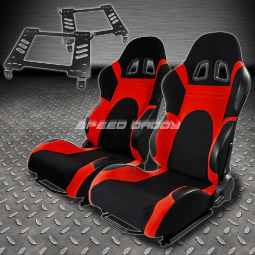 Pair type-6 reclining black red woven racing seat+bracket for 94-05 dodge neon
