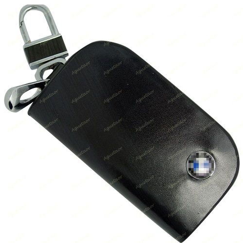 Black premium genuine leather key case zippered key chain key fob holder for bmw