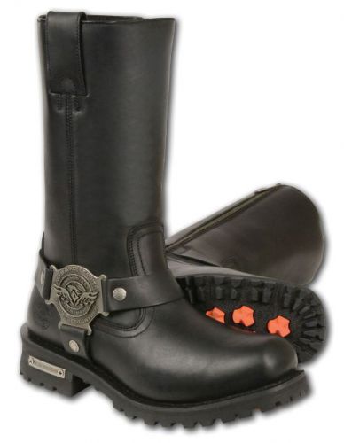 Milwaukee leather women&#039;s classic harness square toe boots  black