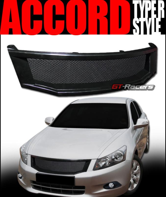 Jdm-r blk mesh front hood bumper grill grille abs 2008-2010 honda accord 4d 4dr