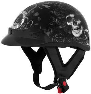 River road grateful dead skull & roses half helmet w/ visor black white s/small