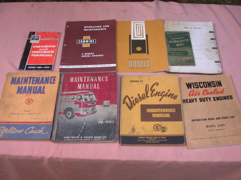 Lot of 9 -diesel engine manual vintage - gmc , cummins, wisconsin, yellow coach