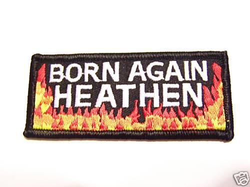 #0064 christian motorcycle vest patch born again heathen