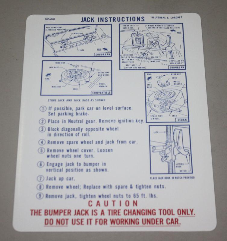 New 1968-early 1969 b-body jack instruction decal 