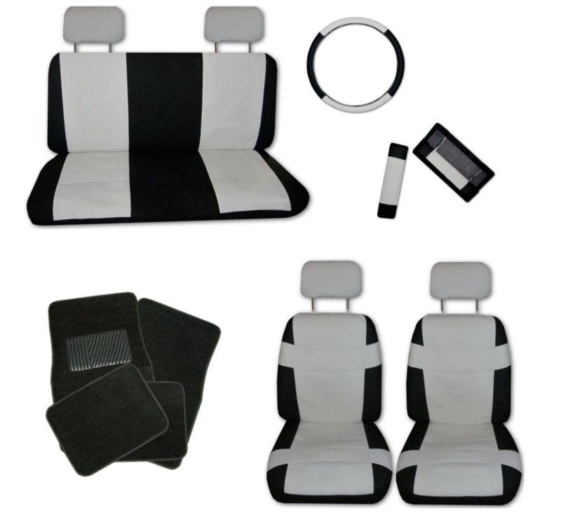 Superior faux leather off white black car seat cover set and black floor mats #a