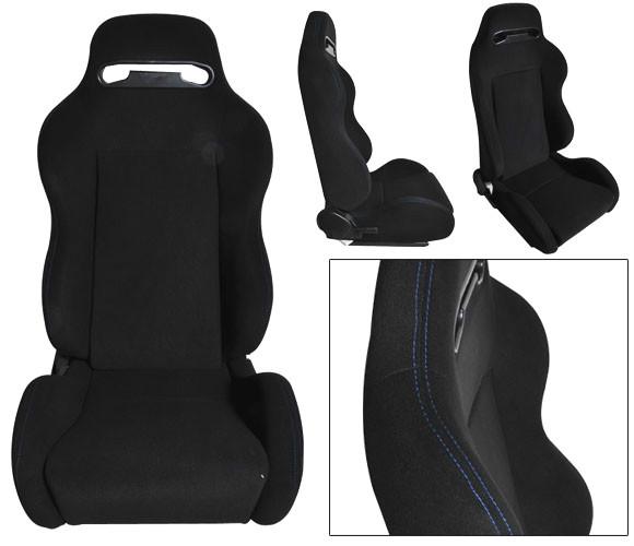 2 black cloth + blue stitch racing seats reclinable + sliders pontiac new *