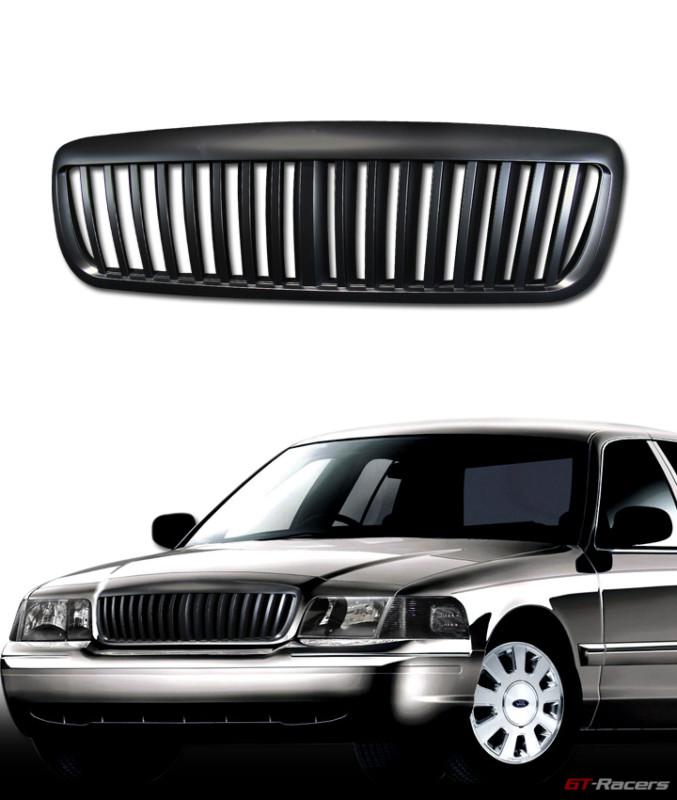 Black vertical sport badgeless front hood grill grille 98-07 ford crown victoria