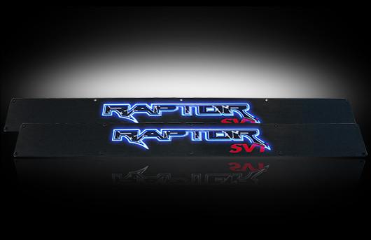 Recon ford svt raptor illuminated door sills black anodized / blue lights 09-13