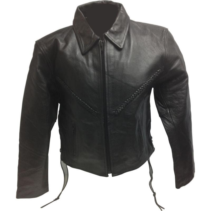 American top leather womens biker motorcycle braided cowhide jacket sz xlarge