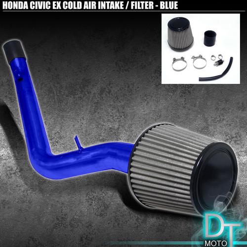 Stainless washable cone filter + cold air intake 99-00 civic ex si blue aluminum
