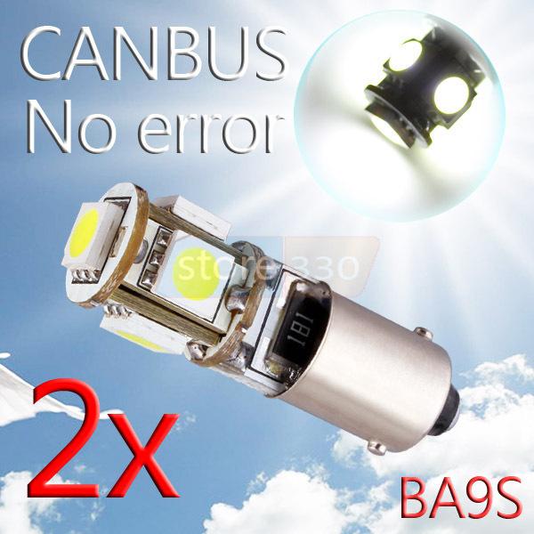 2x ba9s 5 smd pure white canbus obc no error interior car t4w led light bulb v