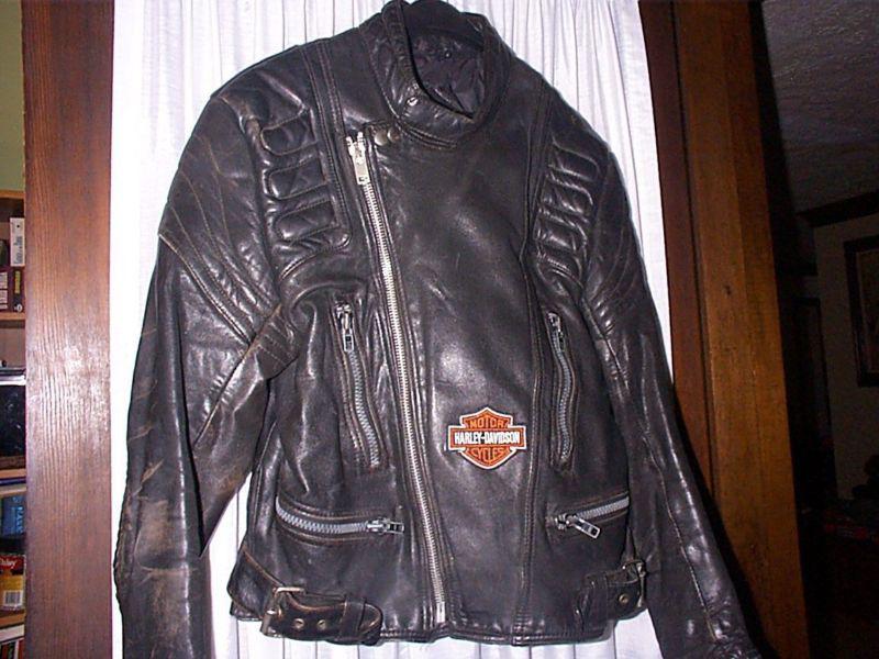 Leather loft geniune leather motorcycle jacket  harley patch sz 42 cafe collar