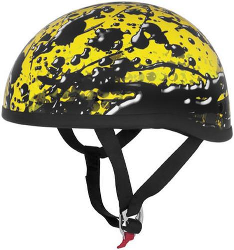Skid lid original half-helmet w/lethal threat design,oil spill/yellow,small/sm