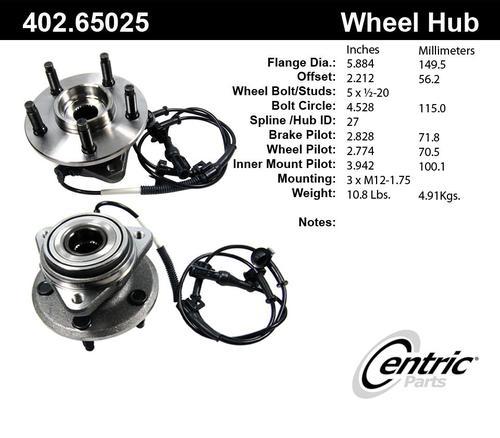 Centric 402.65025e front wheel bearing & hub assy