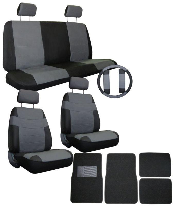 Grey black superior synthetic leather seat covers w/ black floor mats & more  #5
