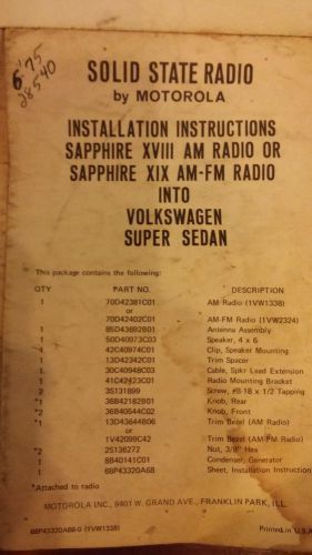 Motorola sapphire xviii radio, volkswagen install instructions, vintage