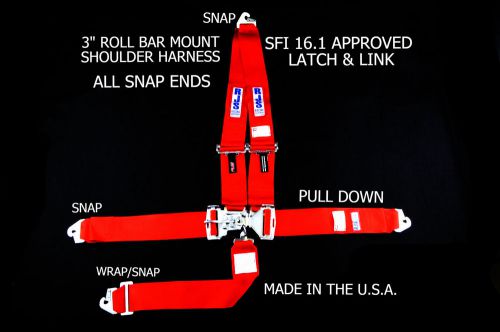 Rjs racing sfi 16.1 latch &amp; link 5 pt snap harness v roll bar mount red 1126304
