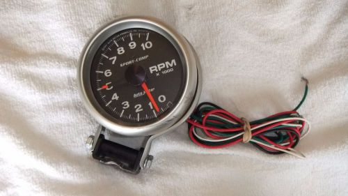 Auto meter 3700 sport-comp tachometer 3-3/4&#034;,10,000 rpm, std ign