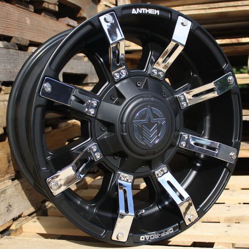 18x9 matte black anthem defender 8x180 +18 wheels xtreme mt2 tires