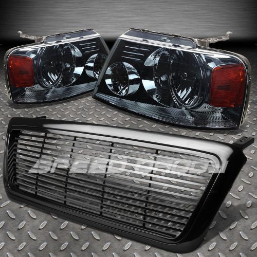 For 04-08 f-150 smoke grill cover+chrome housing headlights lamp amber reflector