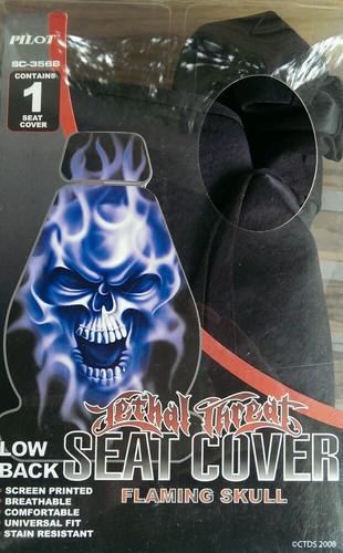 Seat cover pilot lethal threat sc-356b blue flaming skull