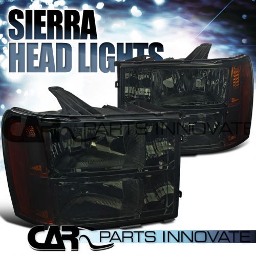 2007-2013 gmc sierra amber smoke replacement headlights headlamp left+right pair