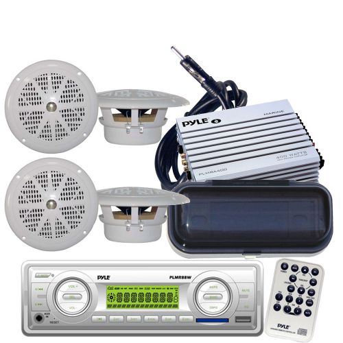 In dash mp3 usb stereo + 4 speakers 400watt amp /antenna complete marine package