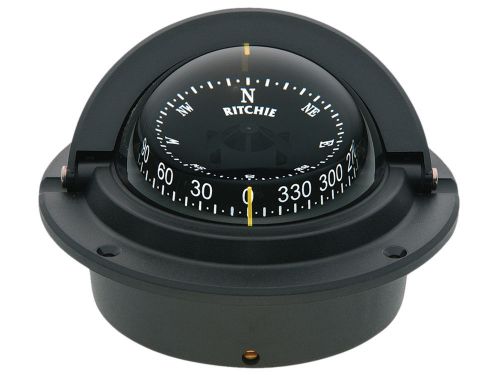 New f83 black voyager flush mount marine power boat compass - ritchie f-83