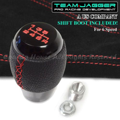For kdm cars! m10 usa 6-speed leather manual shift knob red stitch+suede boot