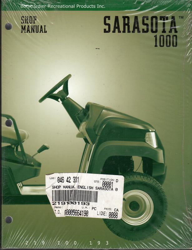 2004 bombardier atv sarasota 1000 shop manual p/n 219 100 193 new