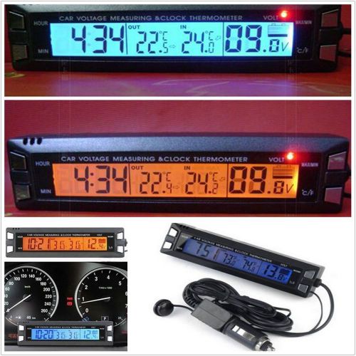 Auto car temperature voltage clock thermometer meter monitor digital lcd display