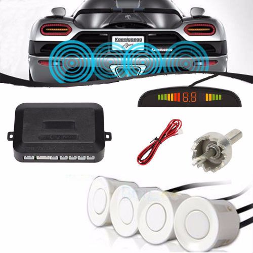 Ultrasonic car backup reverse rear parking sensor set + alarm lcd display white