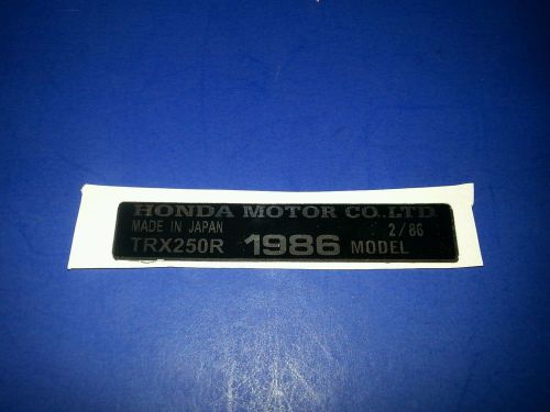 Metalized 1986 1986 trx 250r honda decal sticker id tag like cr xl atc hrc oem