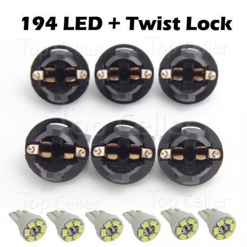 6x white t10 hole 194 led light bulb dashboard sockets 6-3020-smd
