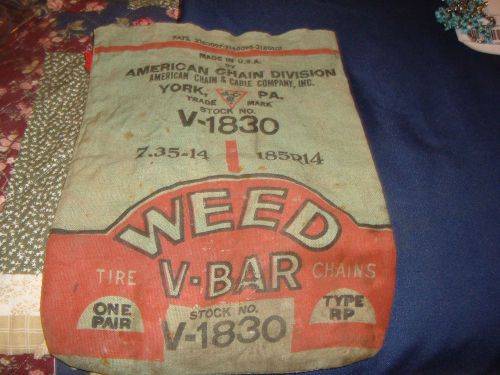 Vintage  weed v bar tire chain  cloth bag usa v 1830 american chain co