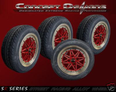 15" evoke c16 wheel rim tire package 4 lug 4x100 pcd red  new