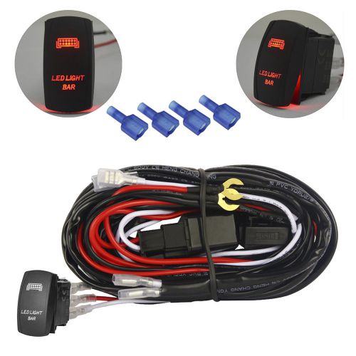 Universal wiring harness + red led light bar rocker on off switch relay fuse utv